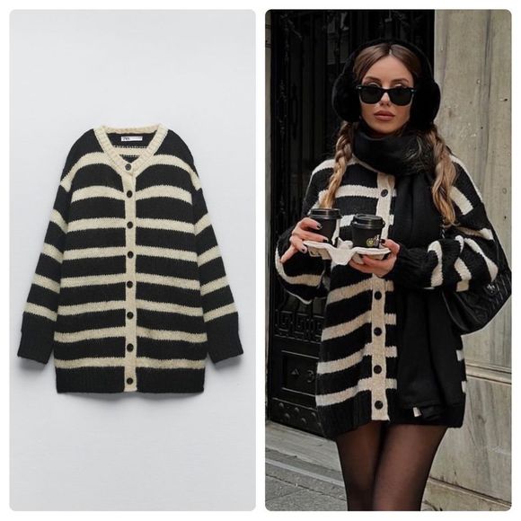 Zara Sweaters - Zara Long Striped Cardigan New